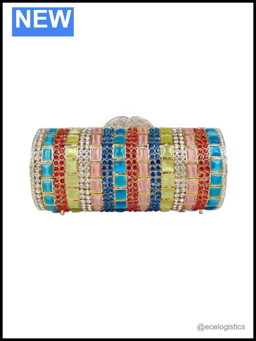 Mica Chip Crystal Clutch Evening Bag Faux Leather Lining Hand-Applied Diamonds